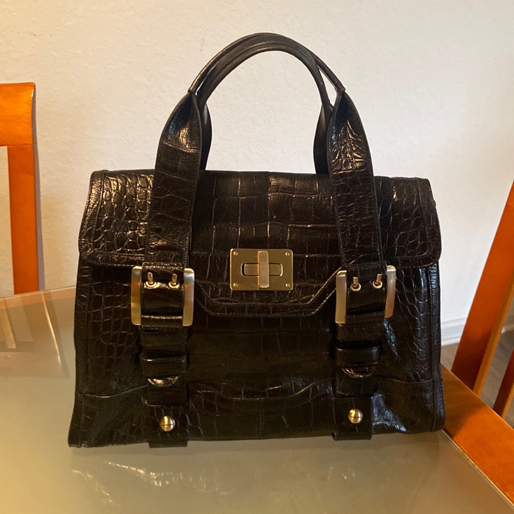Like New! Large Maxx New York croco embossed leather bag.